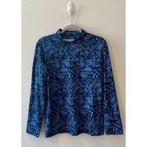 Reebok Playdry Blue Geometric Pattern Mockneck Athletic Top Large